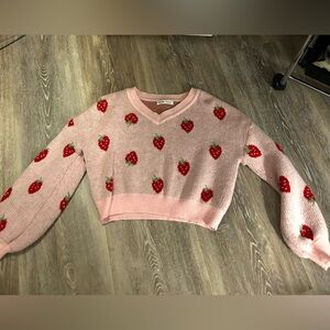 Pink strawberry kitted top | SHEIN | US 11-12Y